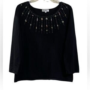 VINTAGE Carducci Black Embellished Beaded Front 3/4 Sleeves Size Large